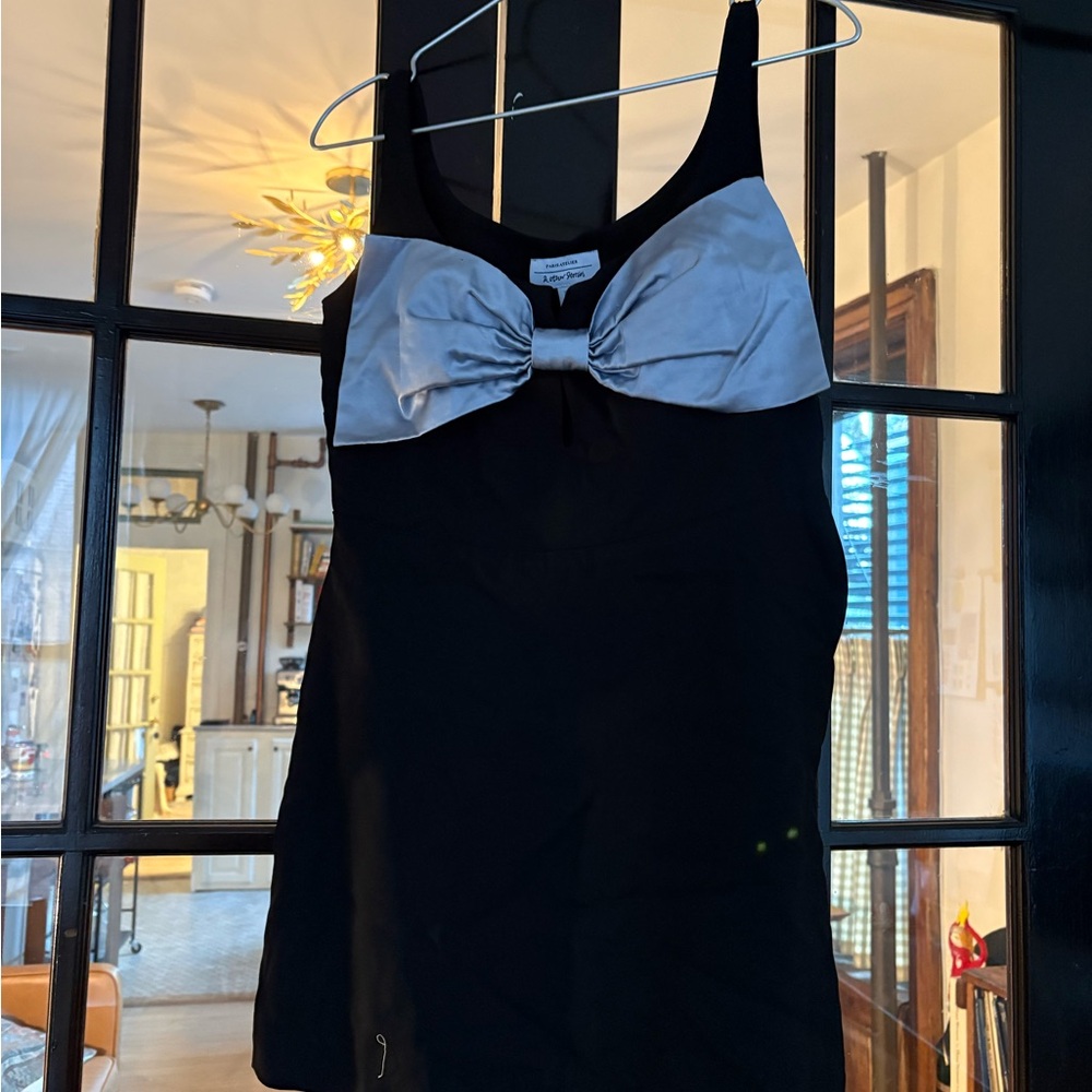 Black dress with blue bow